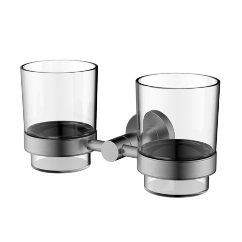 Wall bathrooms glass tumbler and toothbrush holder | A015 07 16 2 - Brushed steel