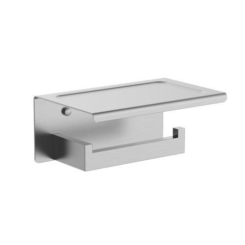 Wall mounted toilet roll holder with shelf | A119 25 16 2 - Brushed steel