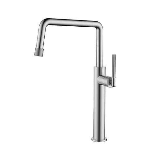 Stainless steel basin mixer with knurled handle | B607 02 16 2 - Brushed steel