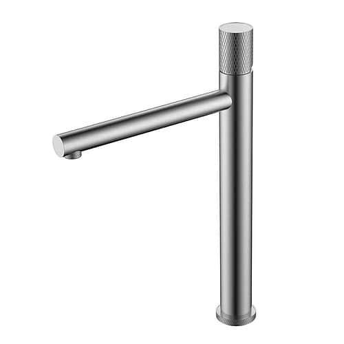 Tall sink steel faucet with knurling handle | B703B 02 16 2 - Brushed steel