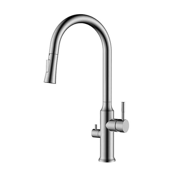 Stainless steel pull down kitchen mixer tap with dishwasher connection | K134 13 16 2 - Brushed steel