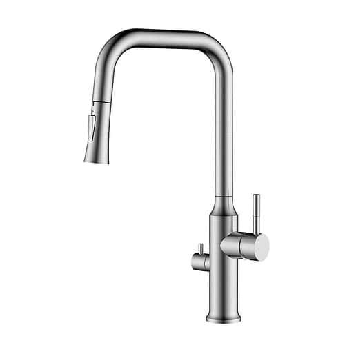 Stainless steel pull down kitchen mixer tap with dishwasher valve | K134D 13 16 2 - Brushed steel