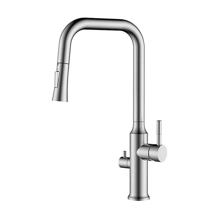 Stainless steel pull down kitchen mixer tap with dishwasher valve | K134D 13 16 2 - Brushed steel