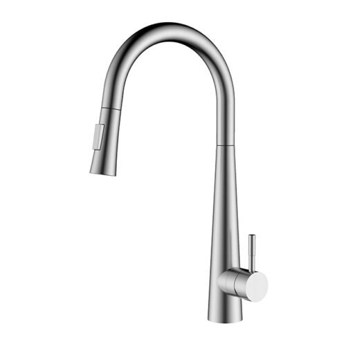 Stainless steel pull down kitchen faucet with lever handle | K149 01 16 2 - Brushed steel