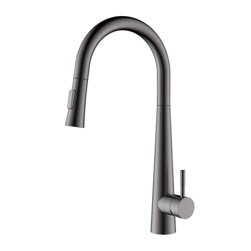 Stainless Steel High Arc Gooseneck Kitchen Faucet with Concealed Pull-Down Sprayer | K640 01