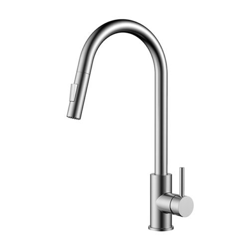 High arc pull down stainless steel sink mixer | K163A 01 16 2 - Brushed steel