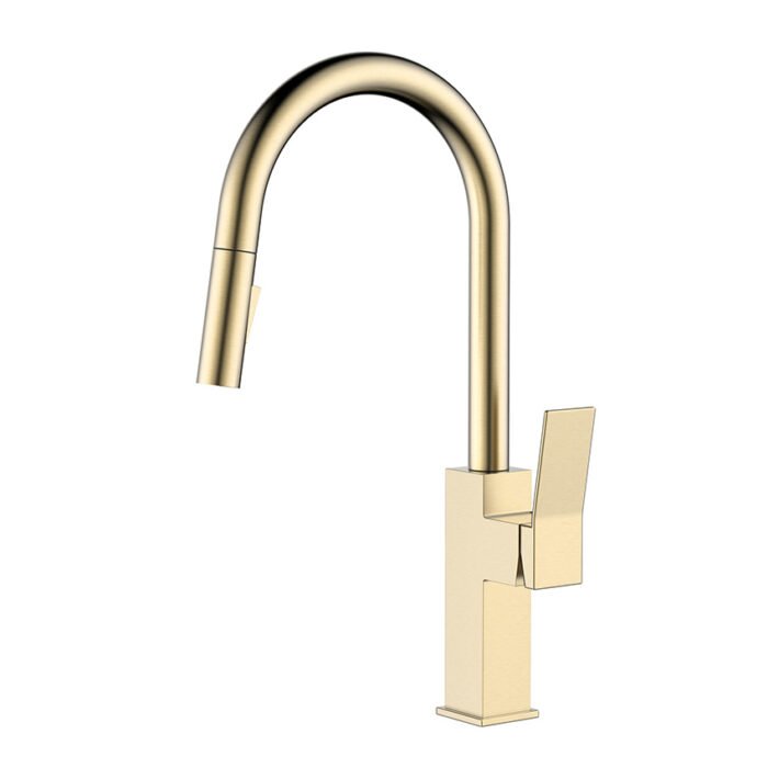 Stainless steel pull down kitchen faucet with square body and round tube | K165 01