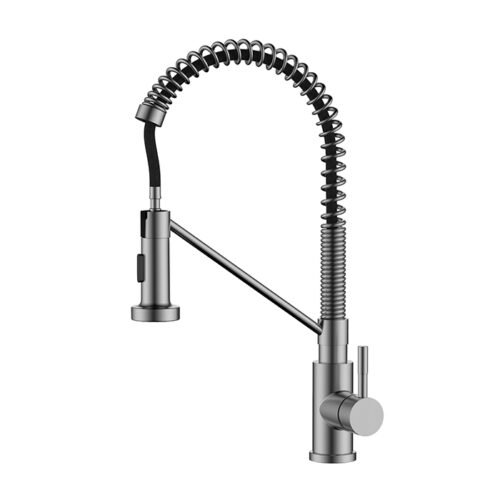 Spring coil neck pull down sprayer kitchen sink faucet | K623 01 16 2 - Brushed steel