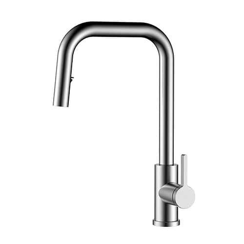 U-shape stainless steel kitchen faucet with concealed pull-down spray | K670 01 16 2 - Brushed steel