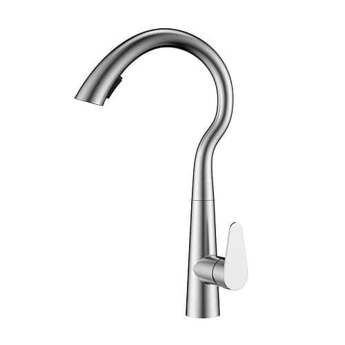 Gooseneck stainless steel kitchen sink mixer | K713 01 16 2 - Brushed steel