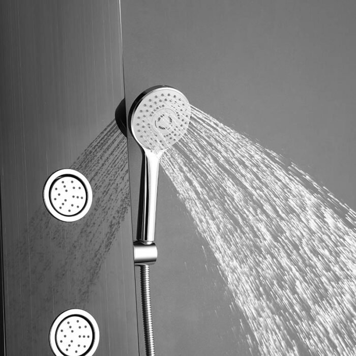 Matt black shower towel panel with bath spout and body jet | SL906O 13
