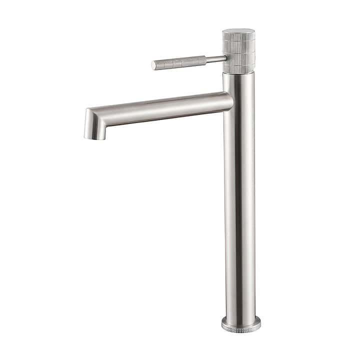 Stainless Steel Tall Basin Tap with Knurled Handle | B712A 02 16 2 - brushed steel