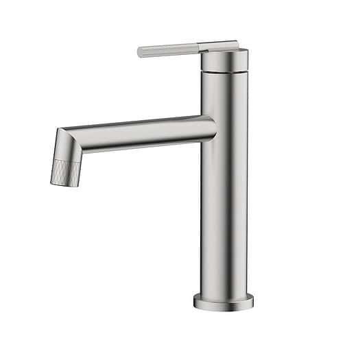 Round Stainless Steel Basin Tap with Knurled Handle | B742 01 16 2 - brushed steel