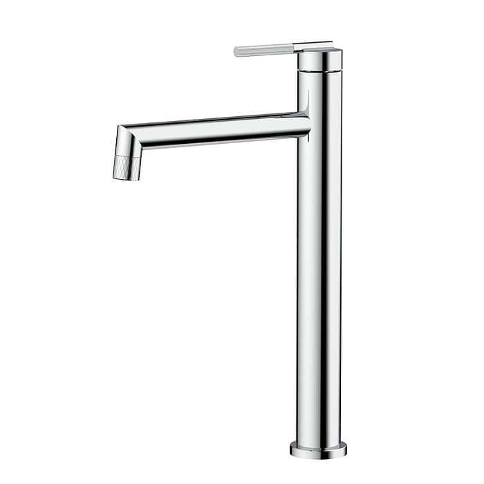 Round Stainless Steel Tall Basin Tap with Knurled Handle | B742 02