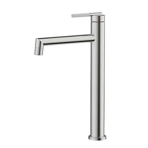 Round Stainless Steel Tall Basin Tap with Knurled Handle | B742 02 16 2 - Brushed steel