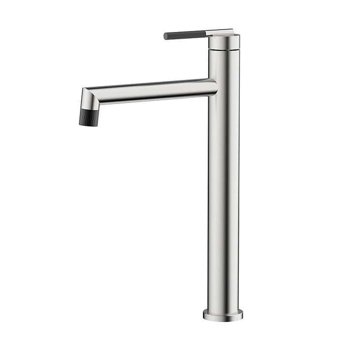 Round Stainless Steel Tall Basin Tap with Knurled Handle | B742 02