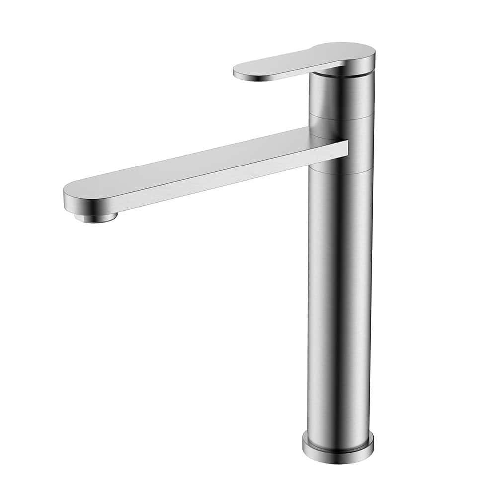 Tall Stainless Steel Washbasin Tap with Round Body and Square Spout | B981 02 16 2 - Brushed steel