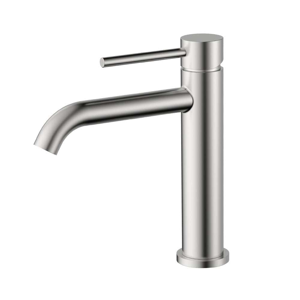 Round Stainless Steel Basin Tap with Long Spout | B990 01 16 2 - Brushed steel