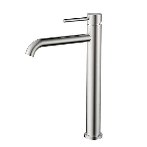 Round Stainless Steel Tall Basin Tap with Long Spout | B990 02 16 2 - Brushed steel
