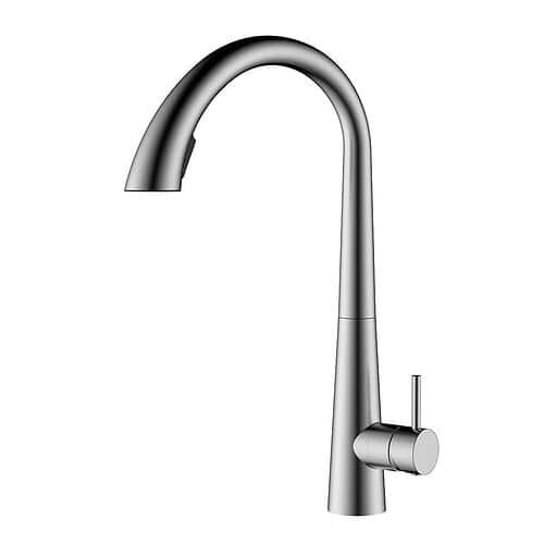 Stainless Steel High Arc Gooseneck Kitchen Faucet with Concealed Pull-Down Sprayer | K670 01 16 2 - Brushed steel