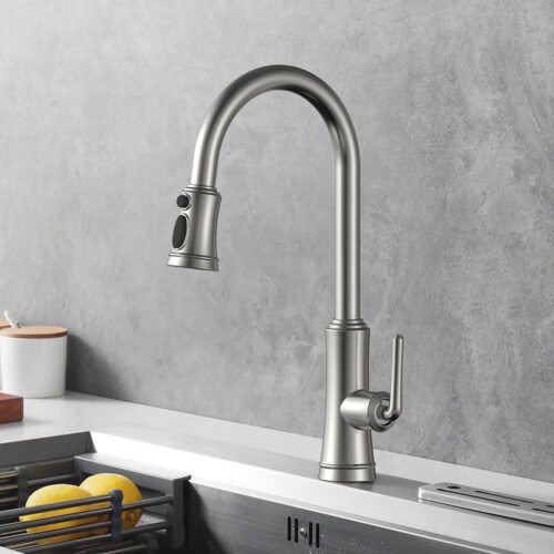 Stainless steel classic retractable sink mixer | K594 01 16 2 - brushed steel
