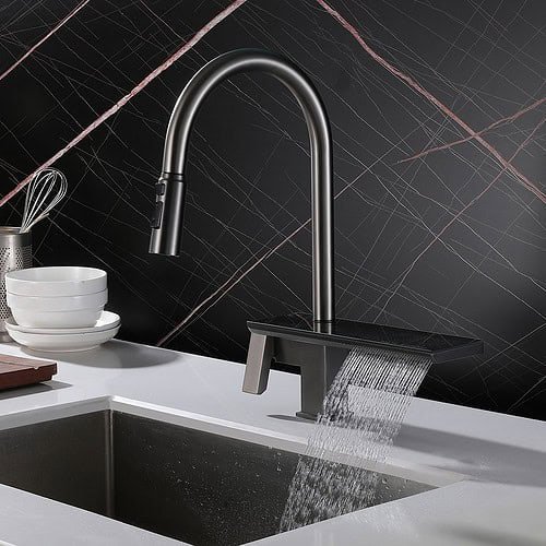Pull down kitchen faucet with flushing waterfall pattern | K741 01 45 2 | Gunmetal