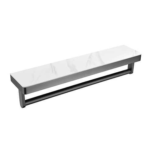 Stainless steel 2 tier bathroom shelf with towel bar | A018 15 31 2 - matte black