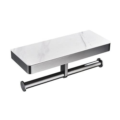 Stainless steel 2 tier bathroom shelf with towel bar | A018 15