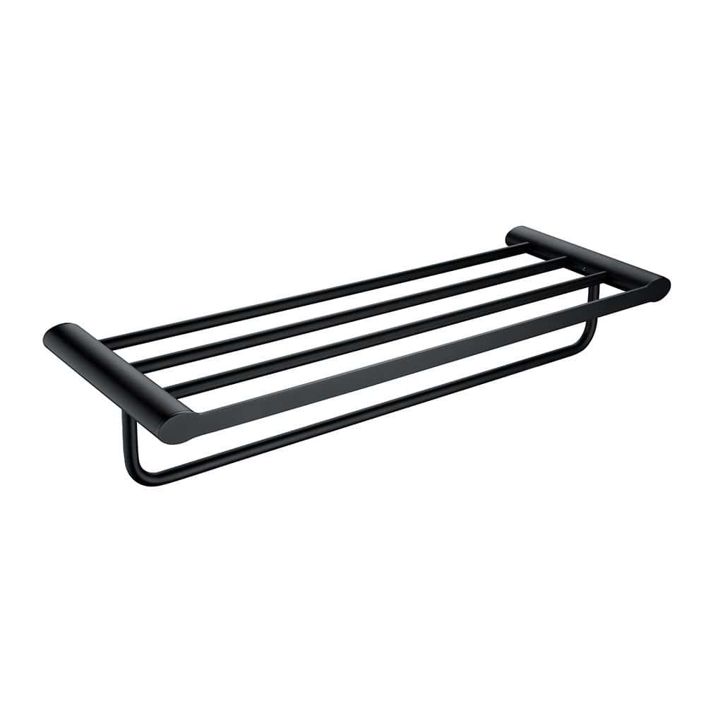 Stainless steel modern bathroom shelf with towel bar | A166 03 31 2 - matte black