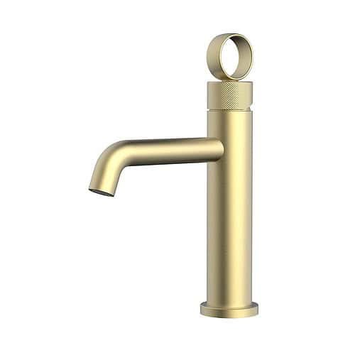 stainless steel hot and cold wash basin tap with ring handle - brushed gold