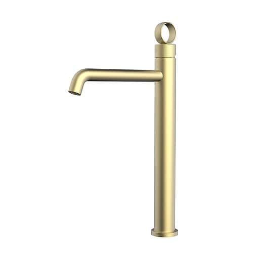 Stainless steel hot and cold tall wash basin tap with ring handle | B090B 02 30 2 - brushed gold