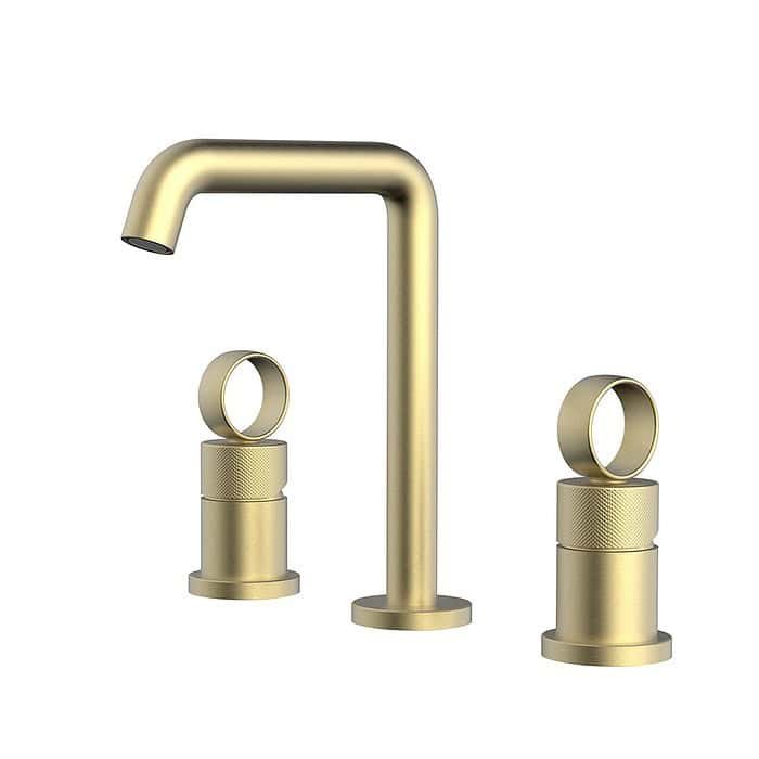 Brushed gold widespread lavatory faucet with ring handle | B090B 04 30 1