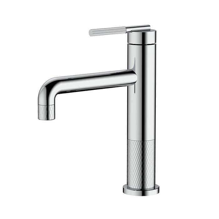 Stainless steel wash basin mixer tap with knurling pattern | B743 01