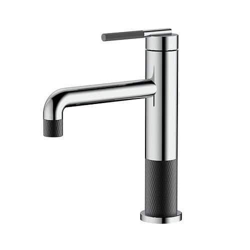 Stainless steel wash basin mixer tap with knurling pattern | B743 01 04 2 - chrome & matte black