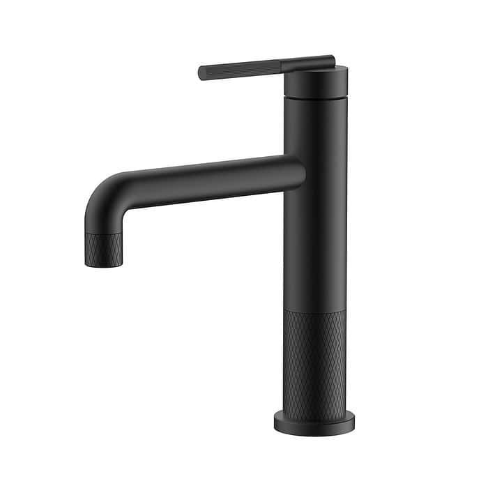 Stainless steel wash basin mixer tap with knurling pattern | B743 01