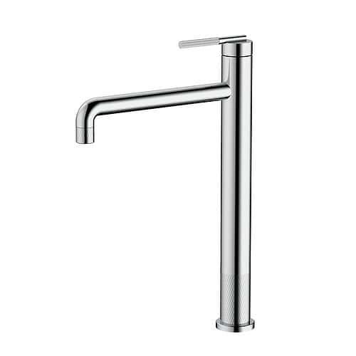 Stainless steel wash basin mixer tap with knurling pattern | B743 01