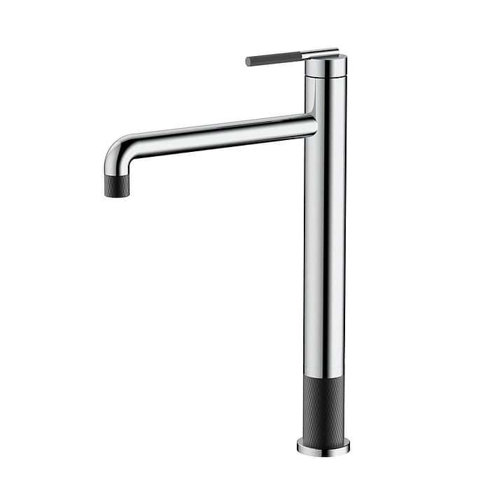 Stainless steel tall wash basin mixer tap with knurling pattern | B743 02 04 2 - chrome & matte black