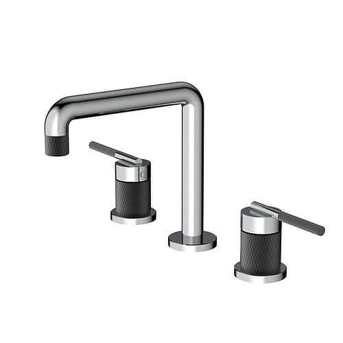 Stainless steel 8 inch widespread faucet with knurling pattern | B743 04 04 1 - chrome & matte black