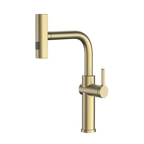 Stainless steel kitchen sink tap with pull out spray | K759B 01 43 2 - brushed gold
