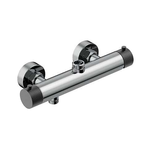 Stainless steel wash basin mixer tap with knurling pattern | B743 01