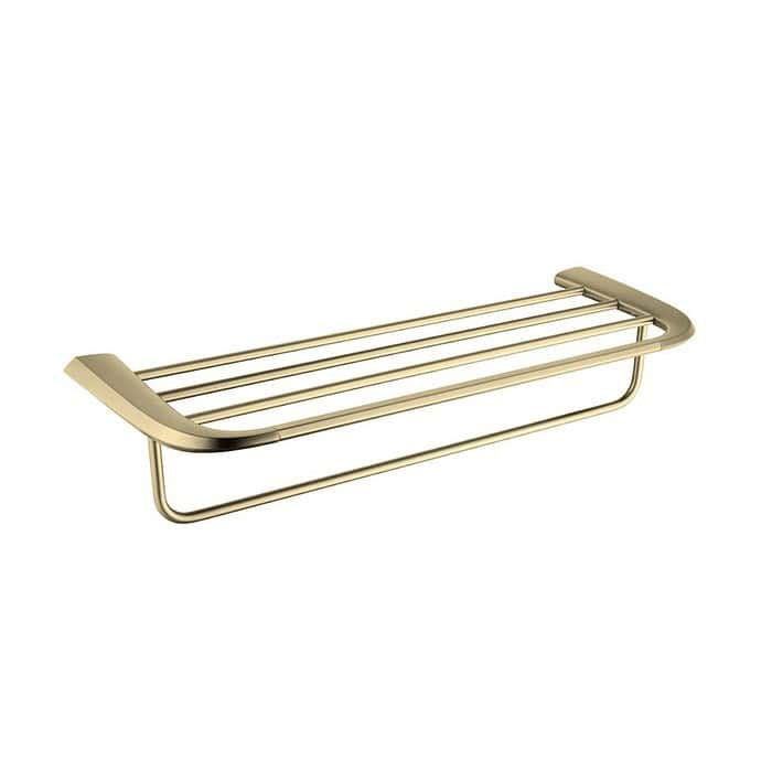 Zinc alloy farmhouse bathroom shelf with towel bar - Brushed Gold