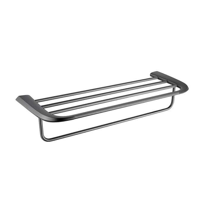 Zinc alloy farmhouse bathroom shelf with towel bar - Gunmetal