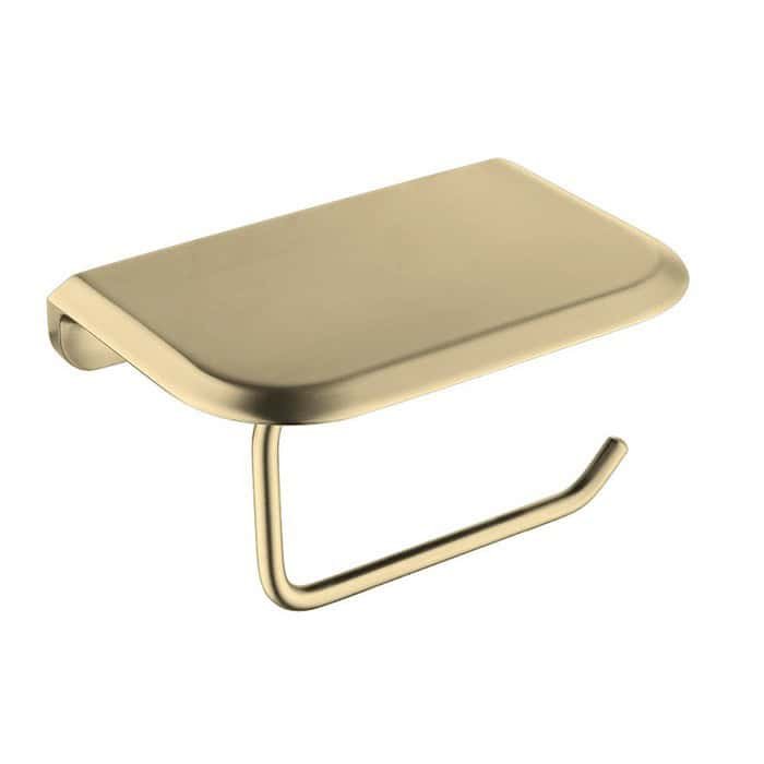 Zinc alloy wall mount toilet paper holder with shelf - Brushed Gold