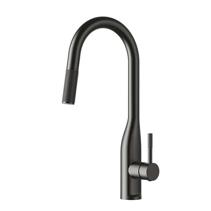 Stainless steel matte black pull down kitchen faucet | K771 01 31 2