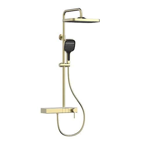 Stainless steel 2 function exposed shower column with push button and shelf | SO876 12 43 8 - brushed gold