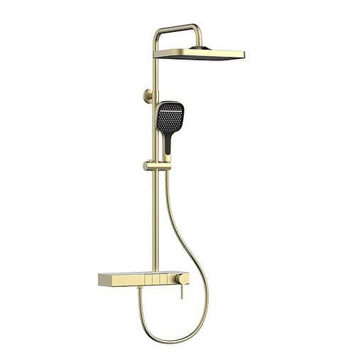 Stainless steel 3 function exposed shower column with push button and shelf | SO876 13 43 8 - brushed gold