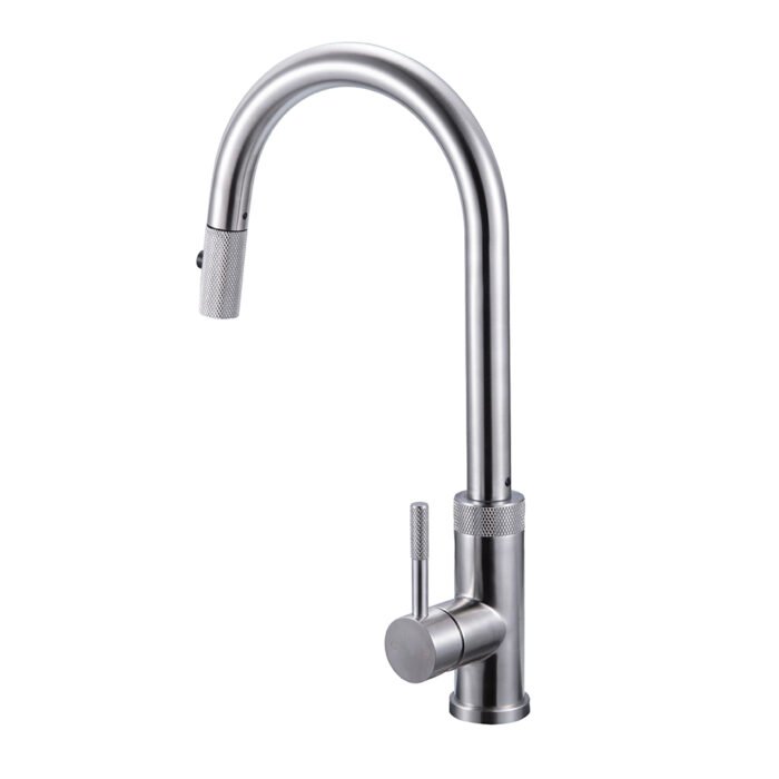 Stainless steel pull down sink faucet with knurling pattern | K749 01