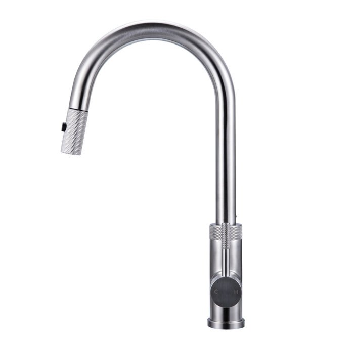 Stainless steel pull down sink faucet with knurling pattern | K749 01