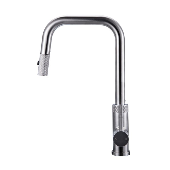 Stainless steel single handle pull down kitchen faucet with knurling pattern | K750 01