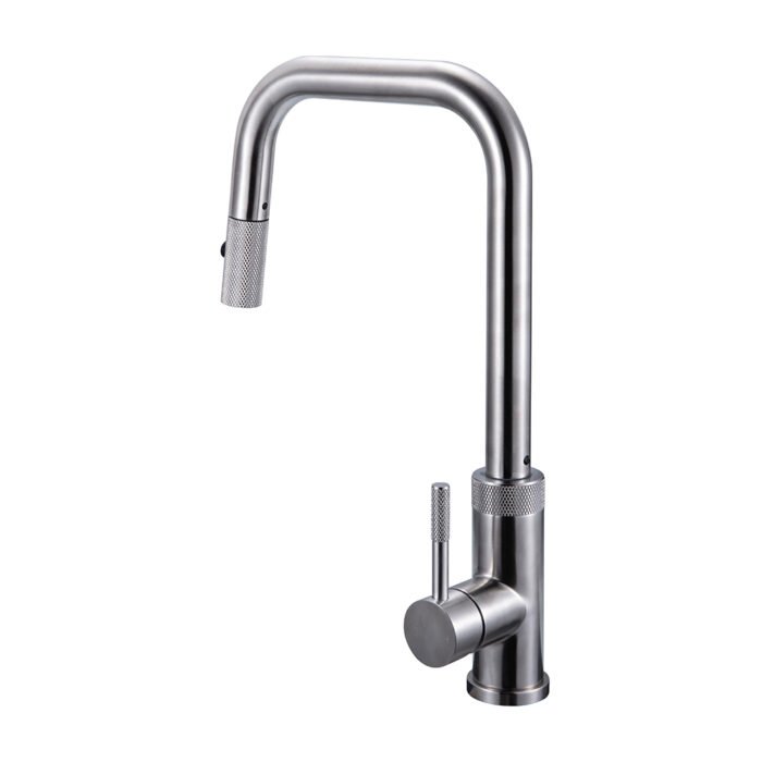 Stainless steel single handle pull down kitchen faucet with knurling pattern | K750 01